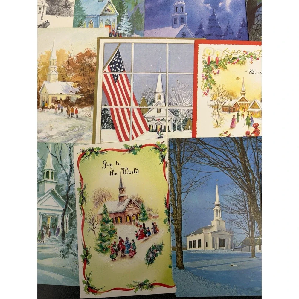 Vintage Christmas Cards Fronts ONLY Churches Cathedrals Scrapbooking Crafts 50+